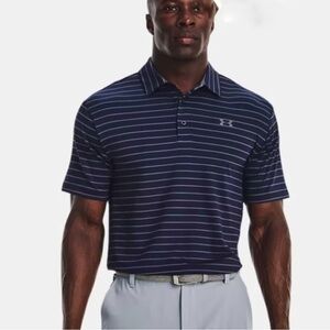 Under Armour Men's Polo Shirt Dark Blue Gray Playoff Core Striped Sz 3XL NWOT
